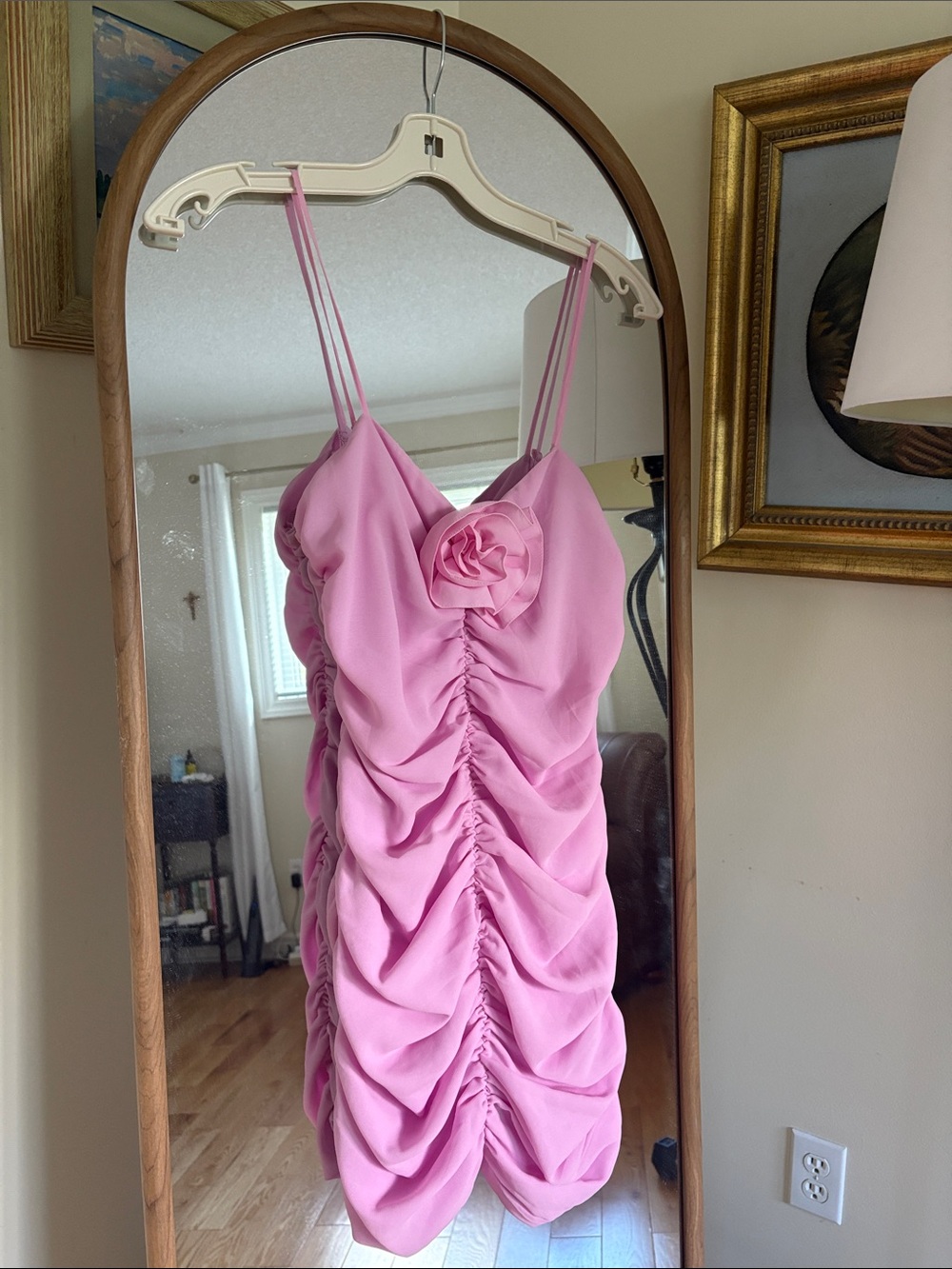 Dynamite Pink Ruched Slip with Rosette Accent